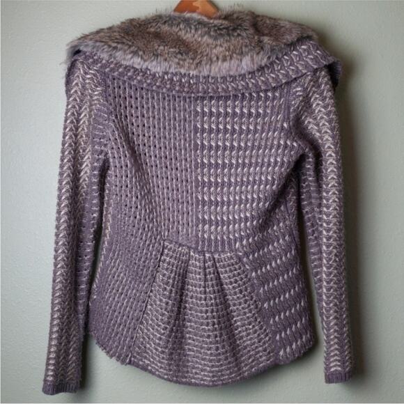 ANTHROPOLOGIE CHARLIE ROBIN Brown Tan Rushcliffe Fur Collar Cardigan Sweater S - Picture 3 of 11